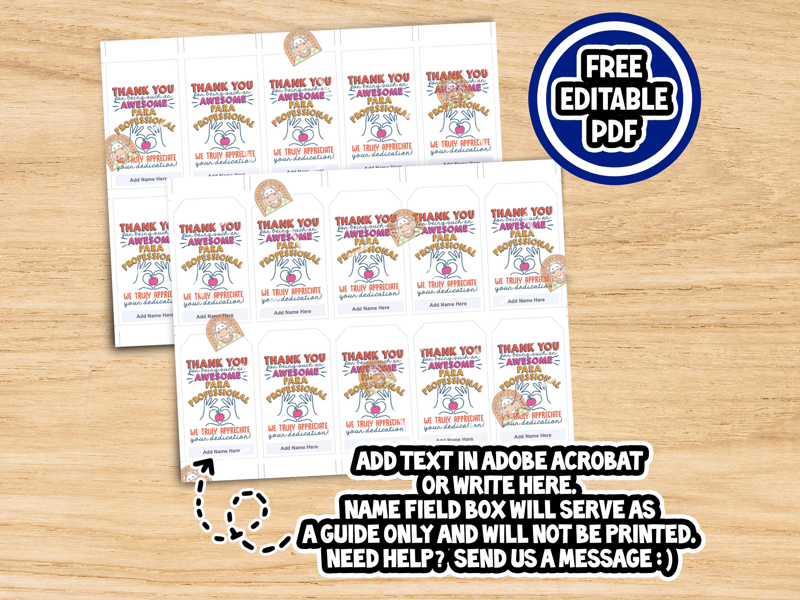 Paraprofessional Gift Tag Printable, Thank You Paraprofessional Tags ...