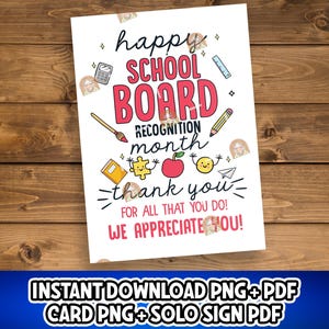 Cartão do mês de reconhecimento do conselho escolar para impressão, presente de agradecimento do conselho escolar, placa do mês de apreciação do conselho escolar, presente de liderança escolar