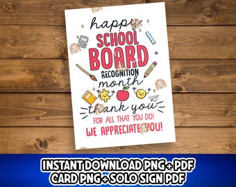 School Board Recognition Month Card Printable, School Board Thank You Gift, School Board Appreciation Month Sign, School Leadership Gift