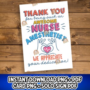 Nurse Anesthetist Gift, Printable Nurse Anesthetist Week Card, Thank you CRNA week Gift, SRNA Nurse Anesthetist Appreciation Sign, CRNA Gift