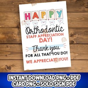 Presente para o Dia de Agradecimento à Equipe de Ortodontia, Placa de Ortodontia para Imprimir, Cartão para Equipe de Ortodontia, Agradecimento à Equipe de Ortodontia, Presente para Equipe de Ortodontia