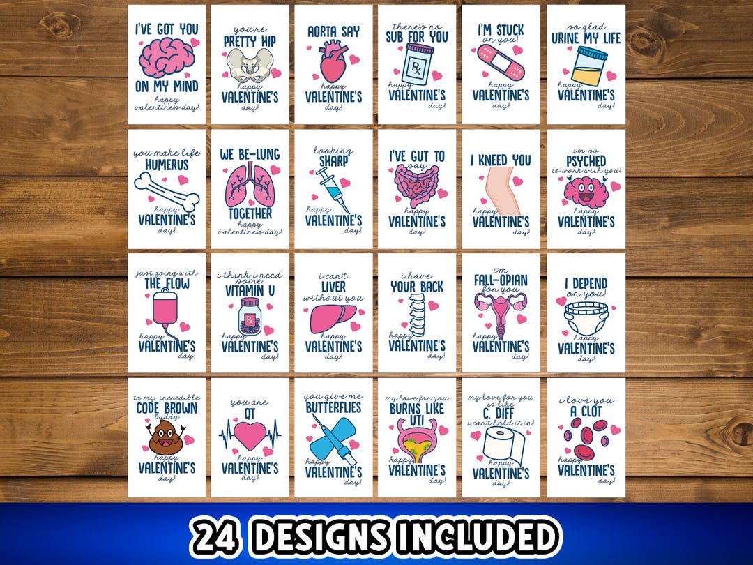 Medical Valentines Day Cards Printable Valentines Medical Puns Set