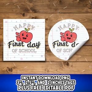First day of school apple gift tag, Teacher cookie tag, back to school gift bag tags, 1st day school tag, heart apple cookie tag printable