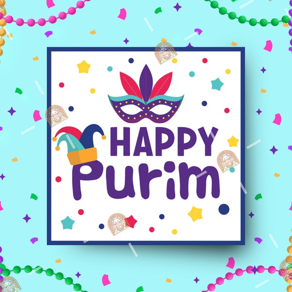 Printable Purim Tags, Mishloach Manot Sticker,  Purim gift tags, Purim cookie tags, Purim Basket Tag, Happy Purim label, INSTANT DOWNLOAD