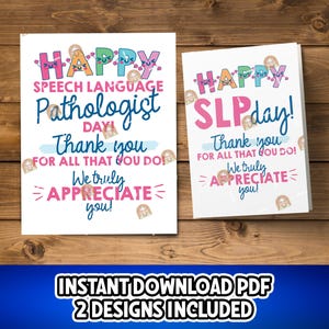 Printable SLP Day Gift, Speech Language Pathologist Day Gift for SLP, Speech Pathologist Card, Thank You Slp Day Card for Slp, SLP Day Sign