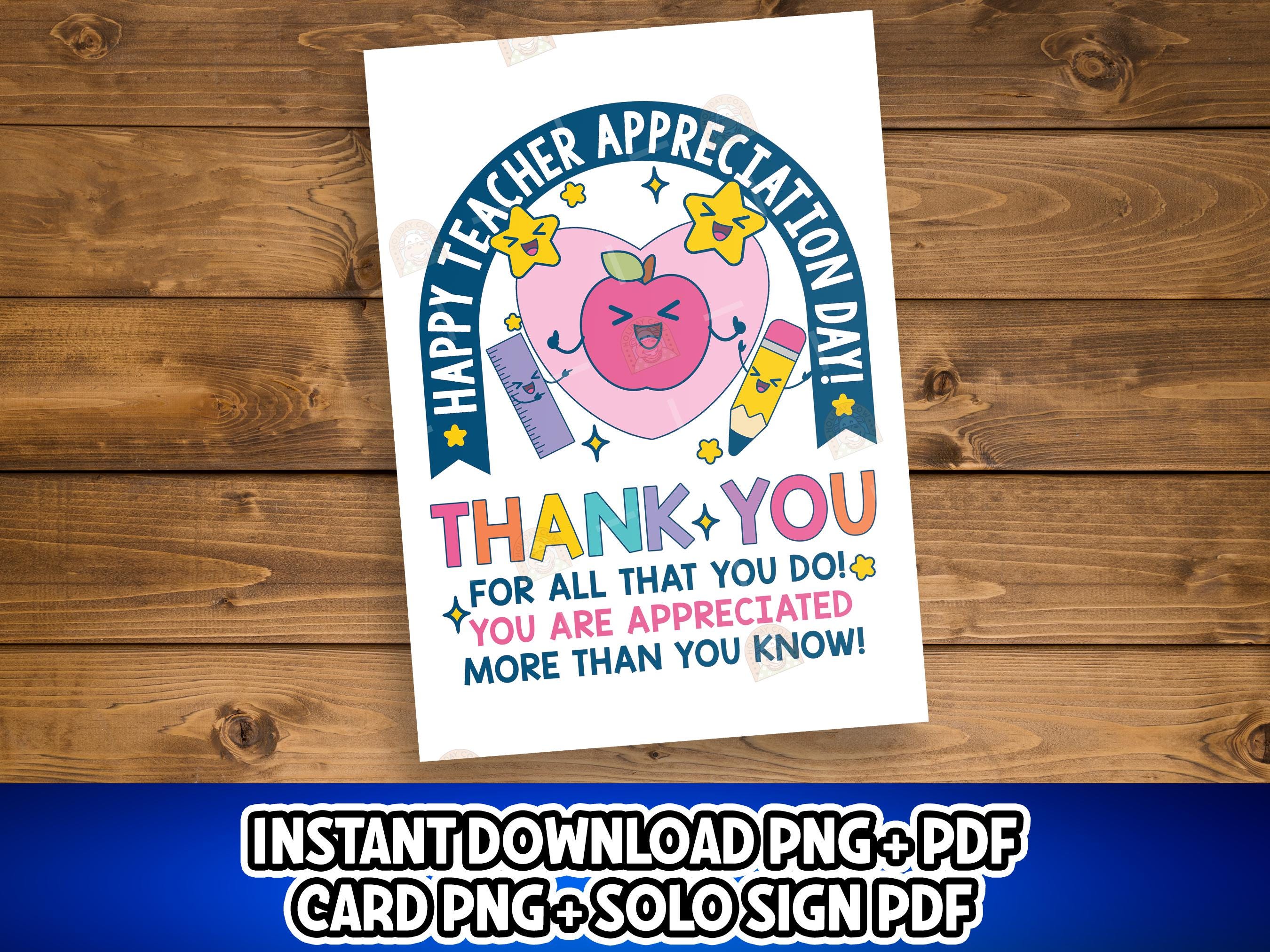 Teacher Appreciation Day Card for Teacher, Printable Teacher Thank You