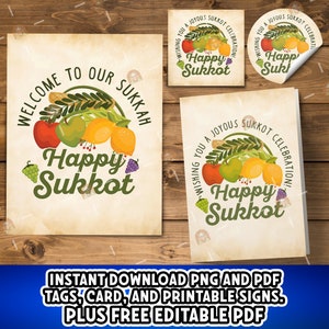 Happy Sukkot Set, Sukkot printable tag, Sukkot gift card, Sukkot Card, Sukkot Sign, sukkot festival décor, Sukkah decoration, חג סוכות שמח