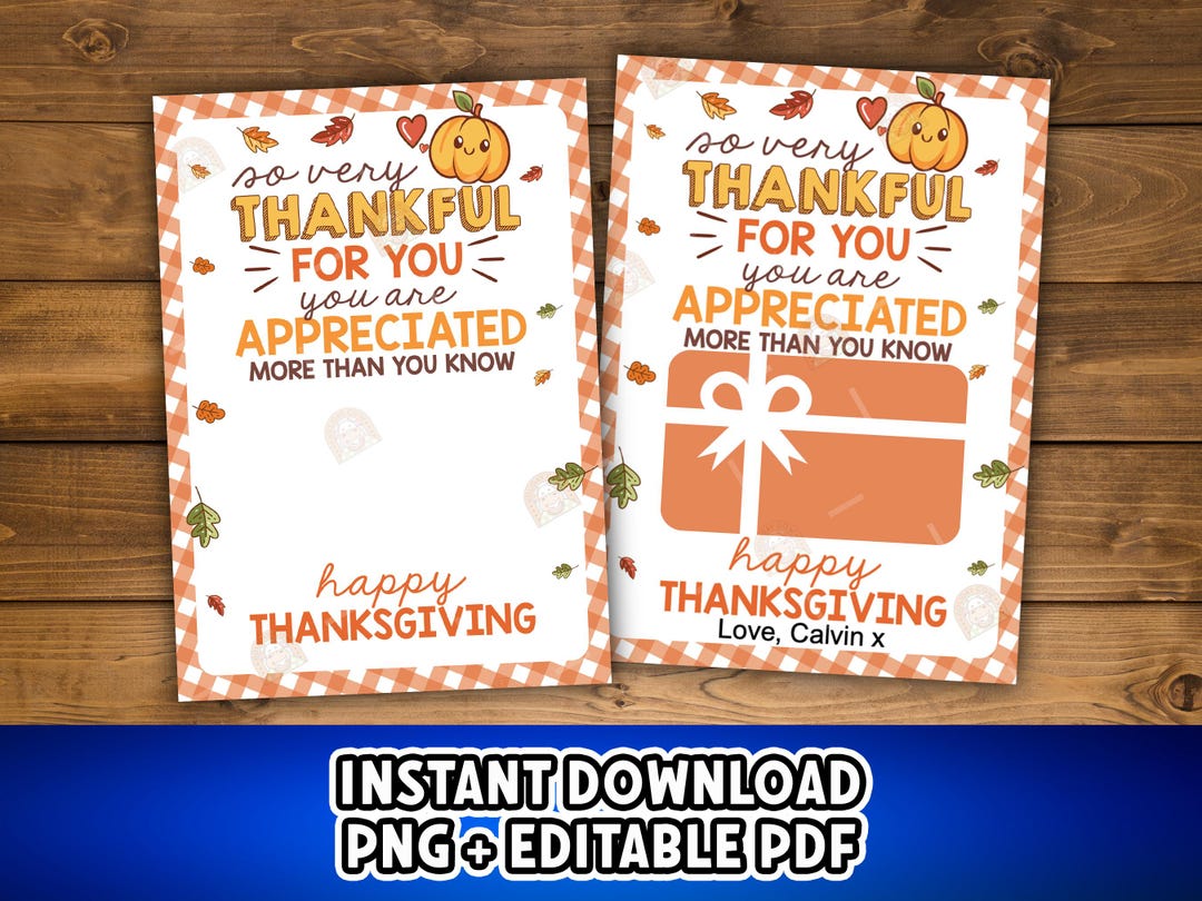 Thankful Gift Card Holder Printable, Daycare Teacher Thanksgiving Gift ...