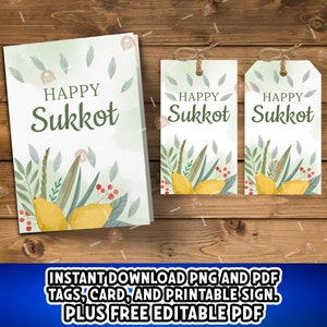 Glückliches Sukkot-Set, bedruckbare Sukkot-Geschenkkarte, Sukkot-Geschenkkarte, Sukkot-Zeichen, Sukkot-Festdekoration, Chag Sukkot Sameach