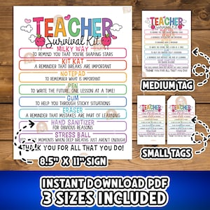 Teacher Survival Kit Tags, 1st Day of School Survival Kit Gift Tags Printable, First Day of School Teacher Tag, Back to School Survival Kit