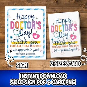 Letrero del Día del Médico, Tarjeta Imprimible para el Día del Médico