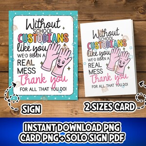 Funny School Custodian Gift, Printable School Custodian Appreciation Gift for Custodian Day Card for Custodian Day Sign, We&#39;d Be a Real Mess