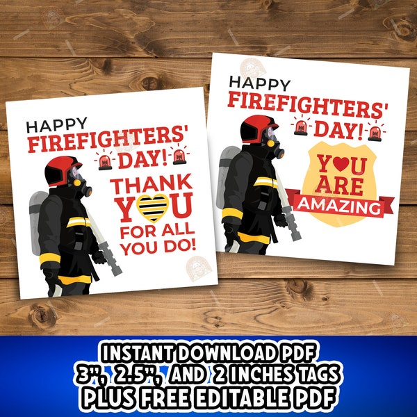 Firefighter Day gift tags printable, Firefighter appreciation tags, Firefighter thank you tag, Firefighters tags, Firefighter gift tags