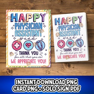 Physician Assistant Week Card Printable, Physician Associate Gift, Happy PA Week Sign, Thank you PA Appreciation Week Decor, PA week gift