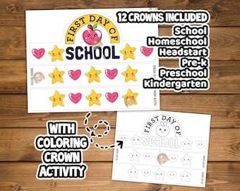 Afdrukbaar First Day of School Crown, Pre-K Back to School Crown Coloring Activity, Preschool Crown, Homeschool Hoofdband 1e schooldag