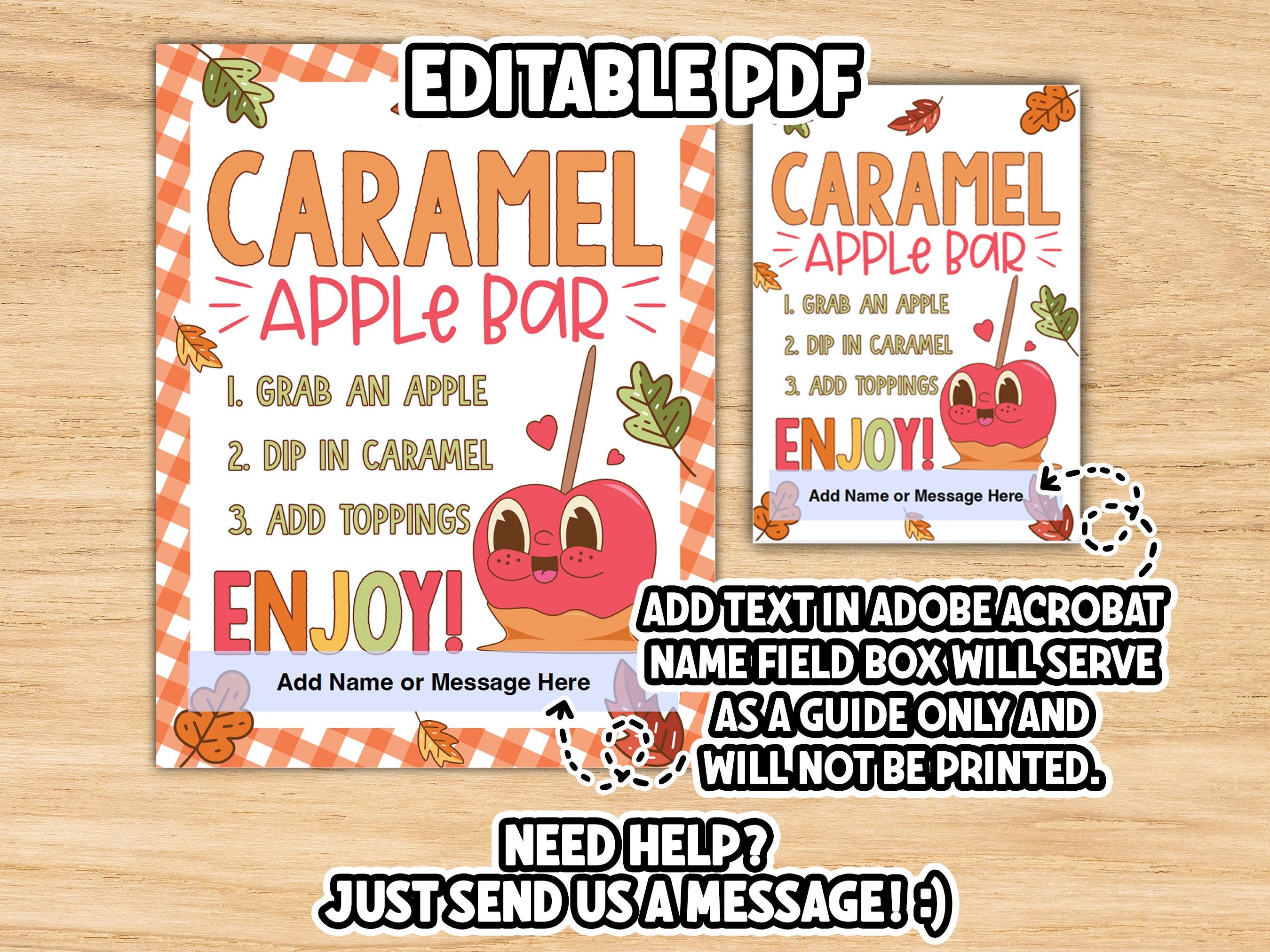 Caramel Apple Bar Sign, Printable Apple Sign, Fall Party Decor, Autumn ...