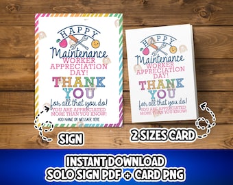 Regalo stampabile per la giornata degli addetti alla manutenzione scolastica, cartello di apprezzamento per il personale delle strutture, download digitale