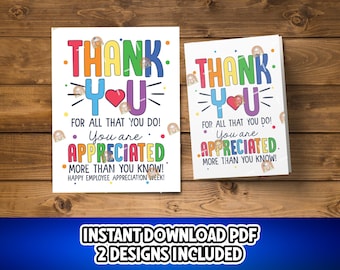 Employee Appreciation Week Gift, Staff Appreciation Card Printable, Employee Recognition Sign, Thank You Employee Gift for Employee Card
