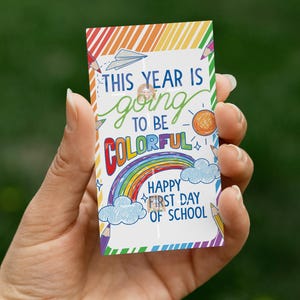 Back to School Tag, Colorful School Year Rainbow Tag, Printable First Day of School Gift Tag, 1st Day School Tag Crayon gift Tag for student