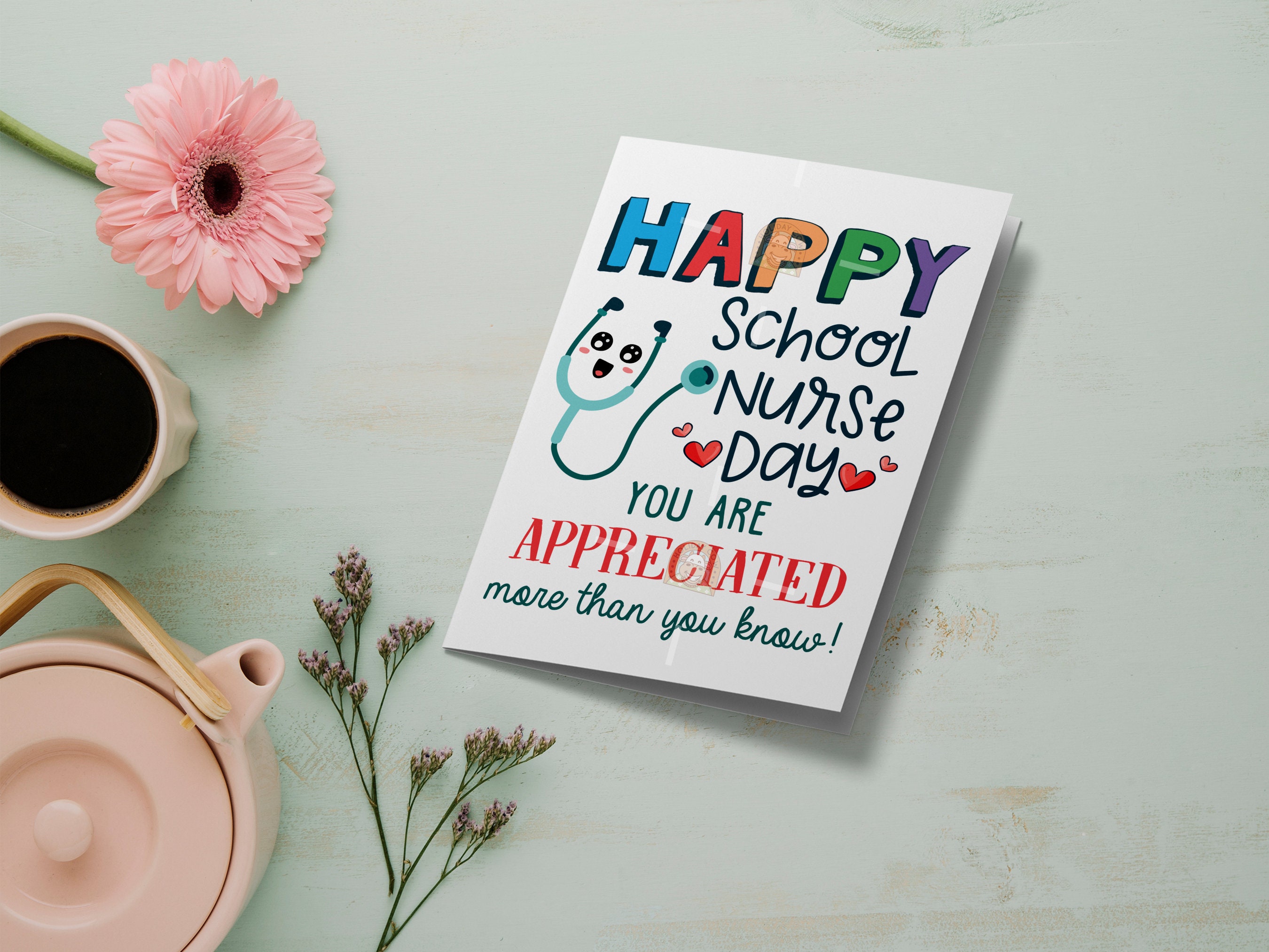 Happy School Nurse Day Card, Printable School Nurse Card, Nurse Appreciation Card, Nurse Thank