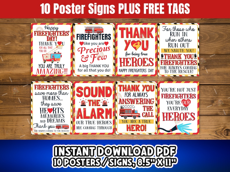 Firefighters Signs Set of 10, Printable Firefighters Poster ...