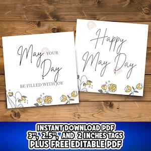 Etiquetas imprimibles para el Primero de Mayo, Etiquetas para regalos del Feliz Primero de Mayo, Etiquetas elegantes para canastas del Primero de Mayo, Etiquetas para galletas de primavera, Etiquetas minimalistas para obsequios del Primero de Mayo, Etiquetas para el Día del Trabajo