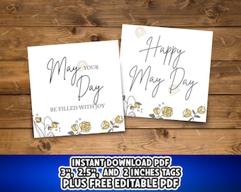 Mai Tag Tags zum Ausdrucken, Happy May Day Geschenkanhänger, Eleganter Maitag Korbanhänger, Frühlingskeksanhänger, Minimalistischer Maitag Geschenkanhänger