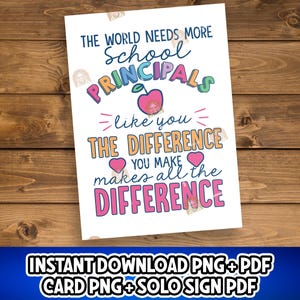 Principal Appreciation Gift, School Principal Gift , Printable Principals Day Card, Principal Thank You Sign, National Principal's Day Gift