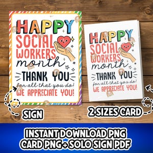 Cartello del mese dell'assistente sociale, biglietto di ringraziamento per l'assistente sociale stampabile, regalo per l'assistente sociale, idee regalo per il mese dell'assistente sociale