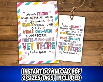Veterinair cadeaulabel, Vet Tech Week bedankkaartje afdrukbaar, Veterinair cadeaulabel, waardering dierenarts, tag voor Vet Tech, Vet Tech Week-tag