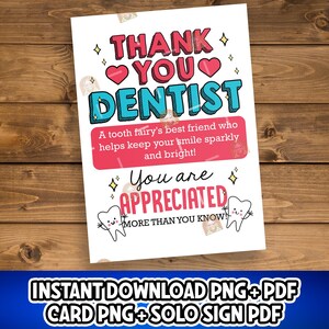 Regalo para dentista, tarjeta de agradecimiento para dentista imprimible, letrero de agradecimiento para el día del dentista, decoración para consultorio dental, regalo para dentista, mes de la salud dental