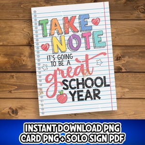 Terug naar school-kaart afdrukbaar, let op: het wordt een geweldige schooljaarkaart, cadeau voor de eerste schooldag, leraar welkom teken eerste dag