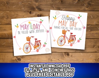 May Day Tag, Happy May Day Gift tag Printable, Spring May Day Basket Tag, Employee Appreciation Tag, Floral May Day favor tag, Labor Day Tag