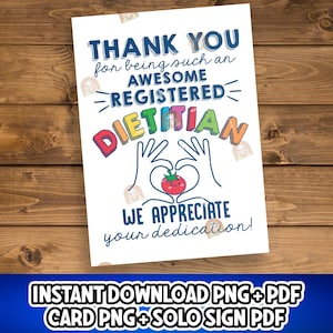 Cadeau pour diététiste, carte de visite imprimable pour diététiste, cadeau de diététiste, carte de remerciement pour diététiste, cadeau RDN pour diététiste