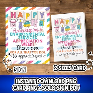 Housekeeping & Environmental Services Week Card for EVS Appreciation Week Sign, Thank you Housekeeping Week Gift for EVS Week Printable
