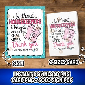 Housekeeper Gift, Printable Housekeeping Week Gift for Housekeeper Thank You Housekeeper Card, Housekeeping Service Gift We&#39;d be a Real Mess