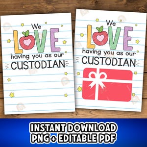 Custodian Day Gift Card Holder, Printable Custodian Appreciation Gift for Custodian, Thank you Custodian Gift Card Holder, Custodian Card