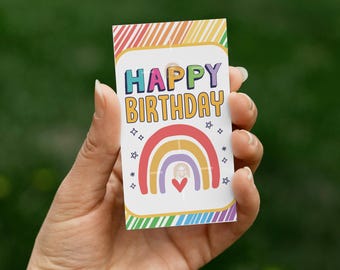 Etiqueta de cumpleaños, etiqueta de regalo de feliz cumpleaños para cumpleaños, etiqueta de galleta de cumpleaños arcoíris, etiqueta imprimible para regalo de cumpleaños, etiqueta colorida para recuerdo de cumpleaños