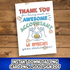 Biglietto da visita contabile stampabile, regalo contabile, biglietto per la giornata contabile, cartello di apprezzamento contabile, regalo per contabile, idea regalo contabile