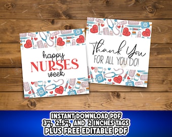 Nurses week tag, Nurses week gift tag printable, Thank You Nurses tag, Nurse appreciation tag, National Nurses week printable cookie tag