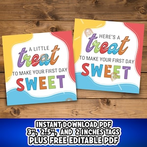 First day of school tags printable, Student sweet treat tag, Teacher cookie tag, Welcome back to school gift bag tags, teacher gift tags