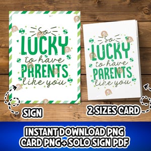 St. Patrick's Day-ouderskaart afdrukbaar, bedankt ouders St. Patricks Day-cadeau voor ouders, zo gelukkig om ouders zoals jij te hebben, cadeau voor ouders