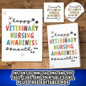 Afdrukbare bundel veterinaire verplegingsmaand, VNAM-tags, kaart veterinaire verpleegkundige, VNAM-borden, bord dierenarts verpleegkundige, tags dierenarts verpleegkundige