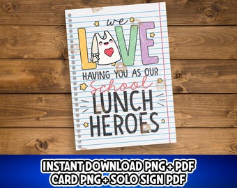 Regalo para el héroe del almuerzo escolar, regalo imprimible para el Día del Héroe del Almuerzo Escolar, tarjeta de agradecimiento para el héroe del almuerzo, regalo para la cocinera escolar, letrero de agradecimiento para el héroe del almuerzo