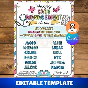 Poster ter waardering van casemanagers tijdens de Week van de Casemanagement: bewerkbaar, gepersonaliseerd bedankbord.