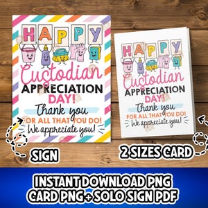 Custodian day Card Printable, Custodian Appreciation Gift, Thank you Custodian, School Custodian Day Sign, National Custodian Day Poster