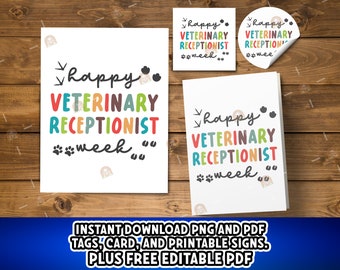 Veterinary Receptionist Week gift tag, Printable Veterinary Receptionist Week Card, Vet Receptionist gift tag, Vet Receptionist Week Sign