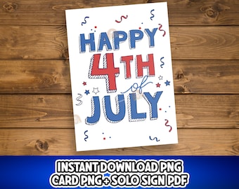 4 juli-kaart, Happy 4 juli-bord afdrukbaar, Fourth of July-kaart, Independence Day-kaart, 4 juli-cadeau, patriottische kaart van 4 juli
