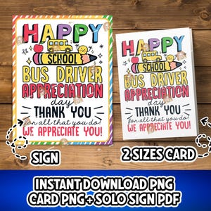 School Bus Driver Appreciation Day Gift, Printable School Bus Driver Thank You Card, School Bus Driver Gift, School Bus Driver Day Sign