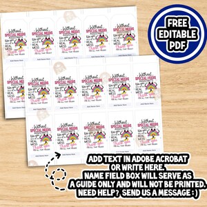 May include: Two sheets of printable gift tags with the text "Without Special Needs Assistants, like you, we'd be a real mess. Thank you for all that you do." A blue circle with "FREE EDITABLE PDF" is in the upper right corner.
